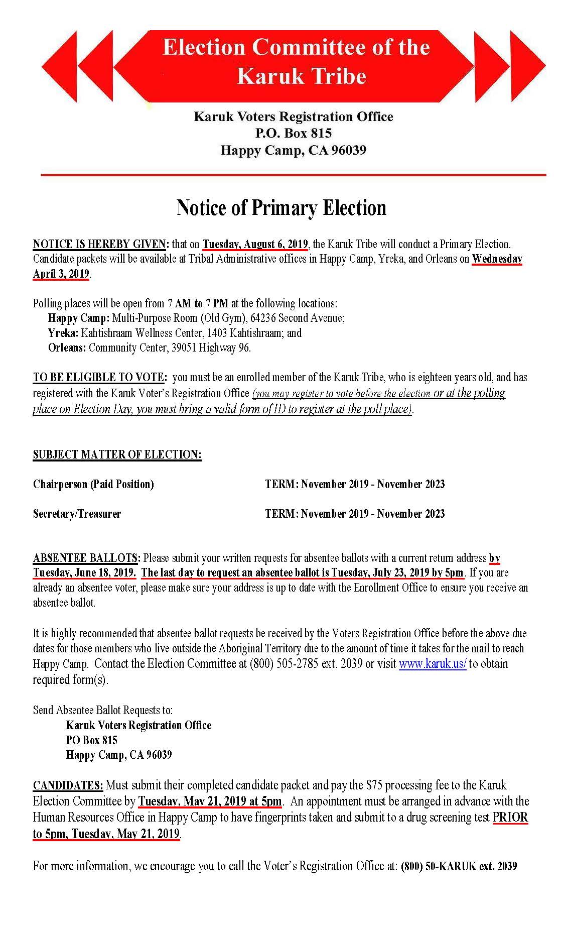 2019 Notice of Primary Election